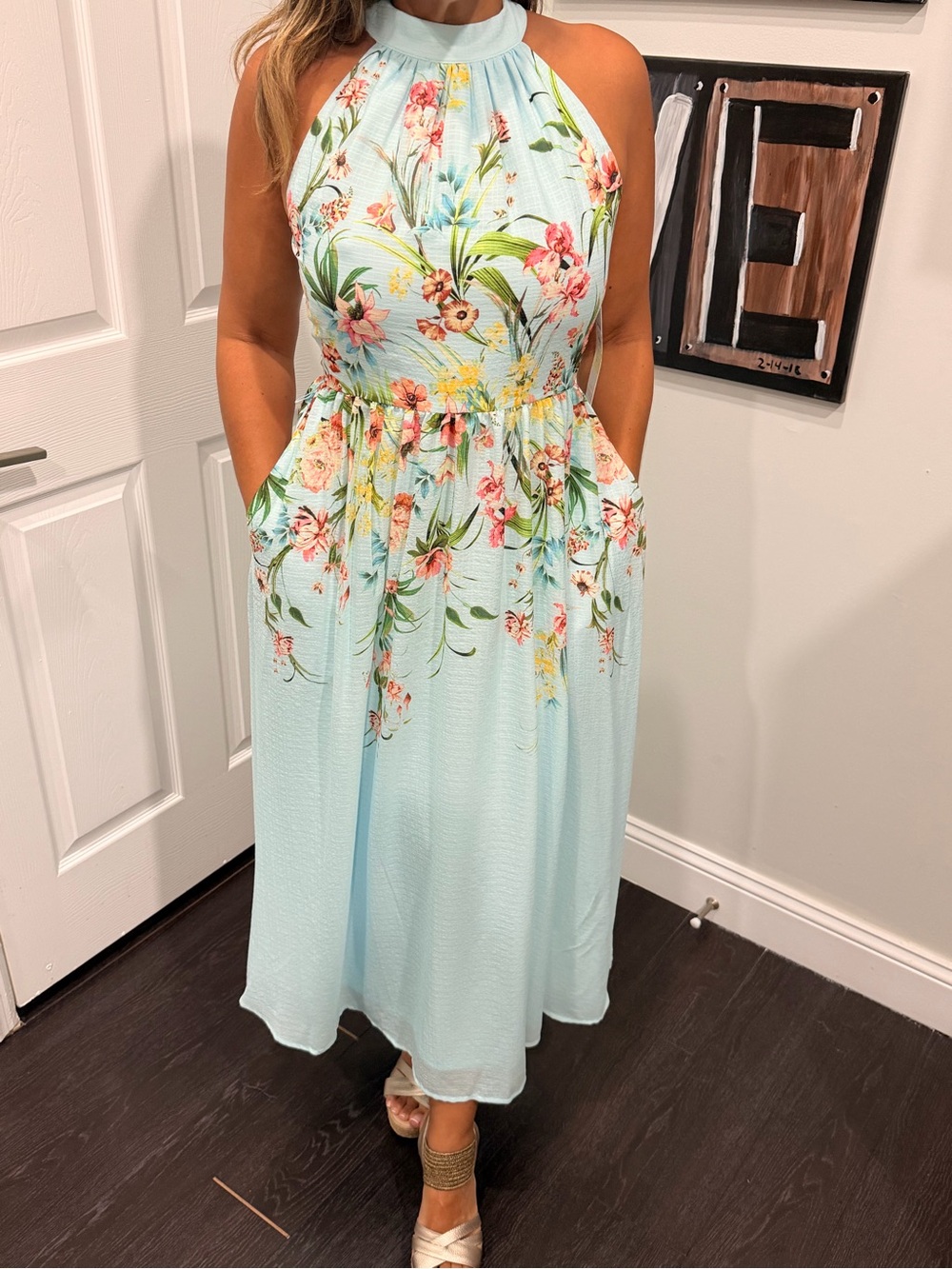 Maison Tara Pastel Blue Floral Halter Sundress - Picture 3 of 5
